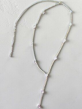 Radiant Silver Necklace with Sparkling Zircons, 11in in front & 9in In Back